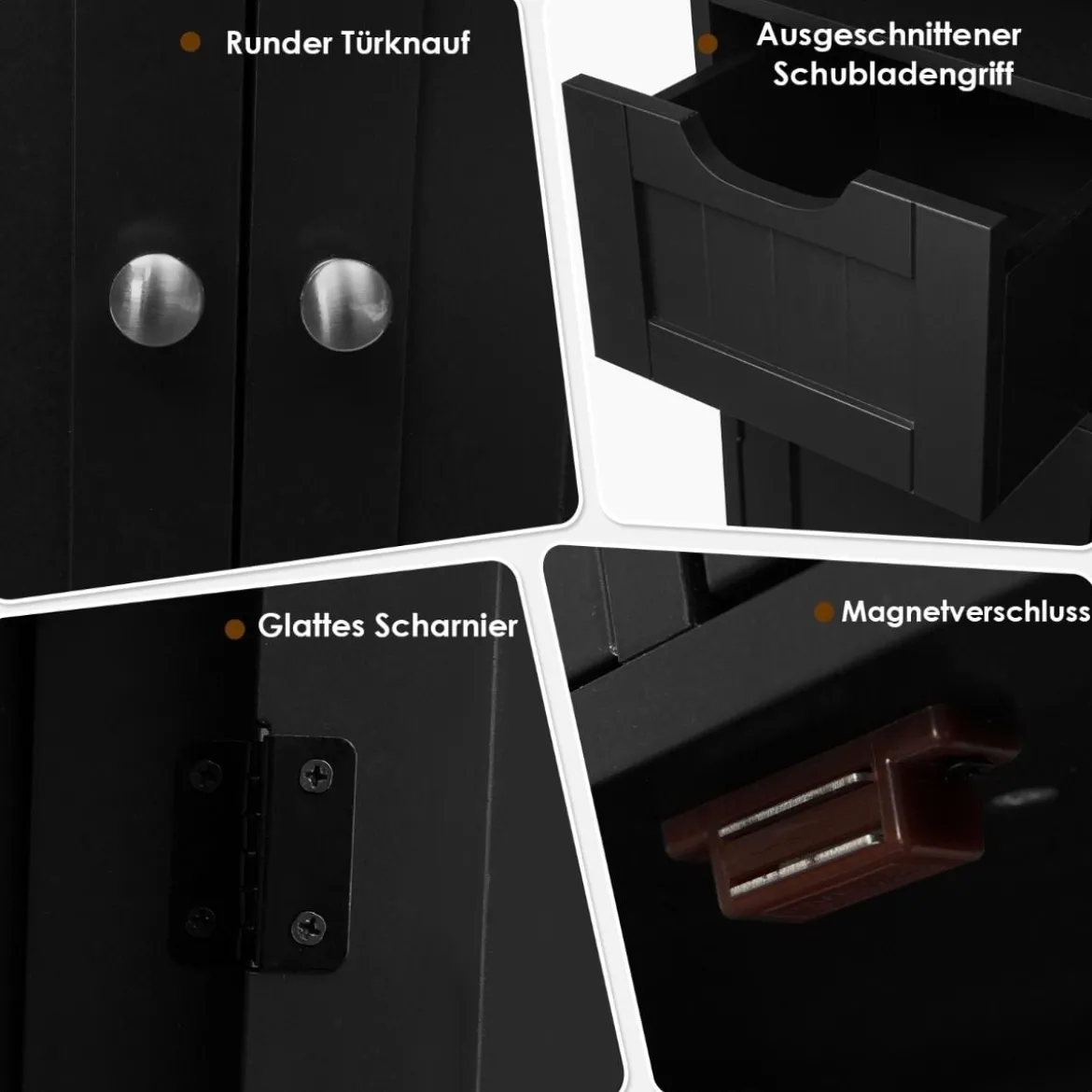 Badezimmerschrank mit höhenverstellbarer Ablage Badschrank 60 x 30 x 109 cm Schwarz