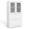 Badezimmerschrank mit 2 Schubladen & 2 Glastüren & Verstellbares Regal Hochschrank Weiß