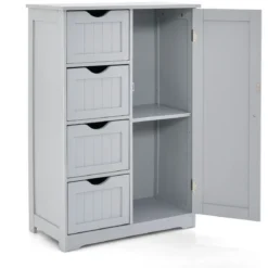 Badezimmerschrank mit 4 Schubladen & 1 Magnetischer Türverschluss Badschrank Grau