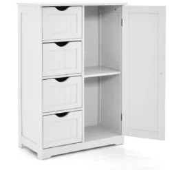 Badezimmerschrank mit 4 Schubladen & 1 Magnetischer Türverschluss Badschrank Weiß