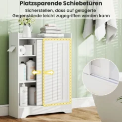 Badezimmerschrank mit Seitlichem Toilettenpapierhalter & Bürstenfach Nischenschrank Weiß