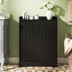 Badezimmerschrank mit Seitlichem Toilettenpapierhalter & Bürstenfach Nischenschrank Schwarz