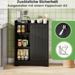 Badezimmerschrank mit Seitlichem Toilettenpapierhalter & Bürstenfach Nischenschrank Schwarz