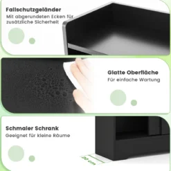 Badezimmerschrank mit Seitlichem Toilettenpapierhalter & Bürstenfach Nischenschrank Schwarz