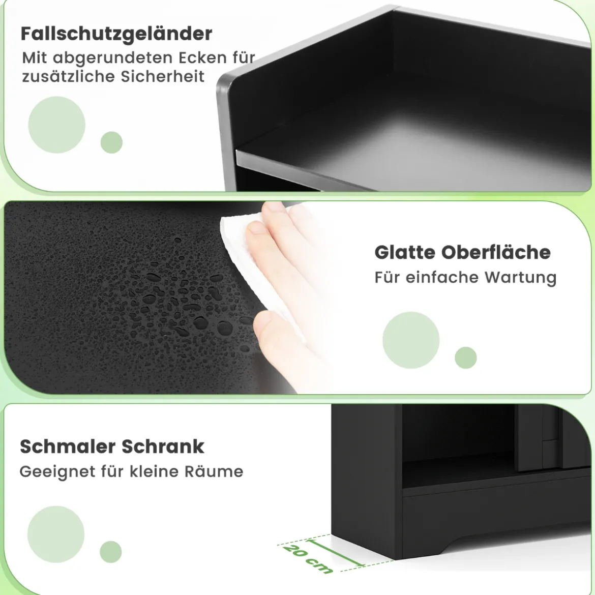 Badezimmerschrank mit Seitlichem Toilettenpapierhalter & Bürstenfach Nischenschrank Schwarz