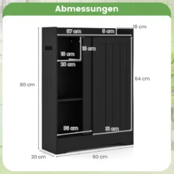 Badezimmerschrank mit Seitlichem Toilettenpapierhalter & Bürstenfach Nischenschrank Schwarz
