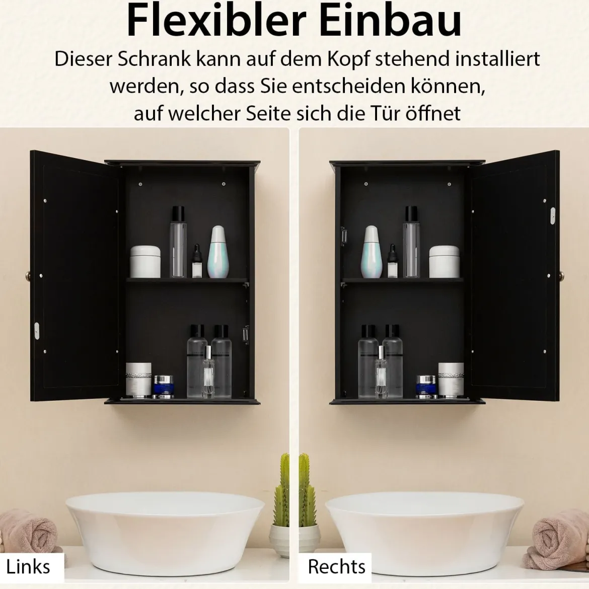 Badezimmerschrank mit Spiegel Medizinschrank mit verstellbarem Regal & Einzeltür Mehrzweck-Wandschrank Schwarz