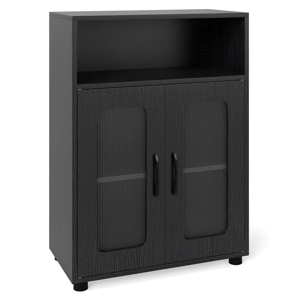Badezimmerschrank mit 2 Türen & 3-stufig Verstellbarem Regal Freistehender Badschrank Schwarz