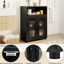 Badezimmerschrank mit 2 Türen & 3-stufig Verstellbarem Regal Freistehender Badschrank Schwarz