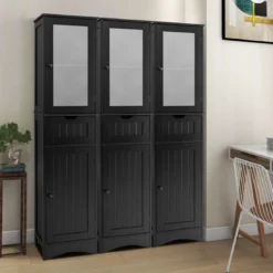 Badezimmerschrank mit 2 Türen & 1 Schublade Freistehender Hochschrank 40 x 30 x 170 cm