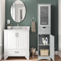 Badezimmerschrank mit 2 Türen & 1 Schublade Freistehender Hochschrank 40 x 30 x 170 cm