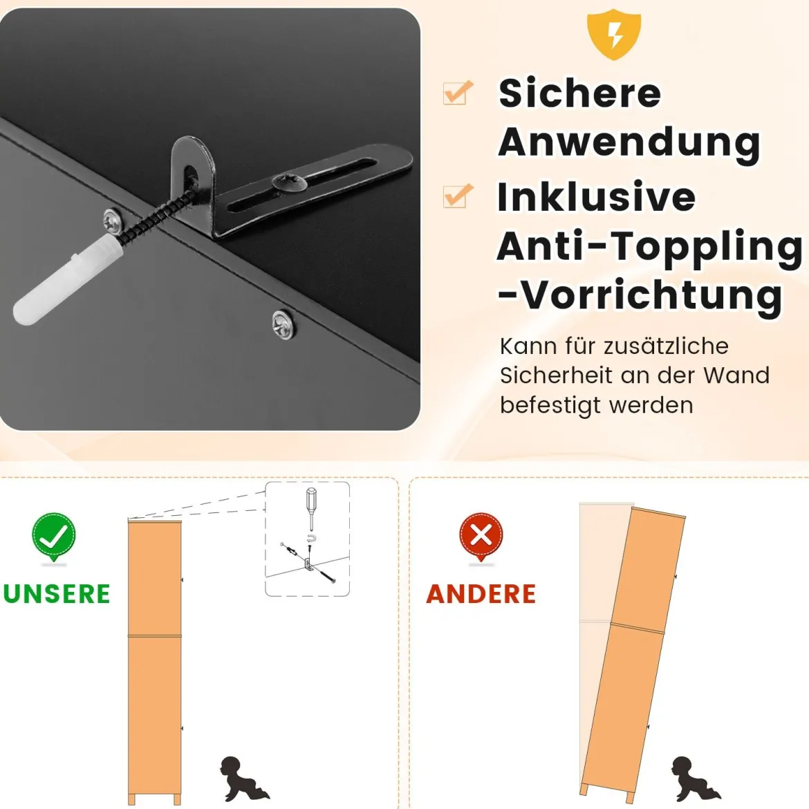 Badezimmerschrank mit 2 Türen & 1 Schublade Freistehender Hochschrank 40 x 30 x 170 cm