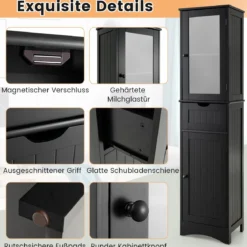 Badezimmerschrank mit 2 Türen & 1 Schublade Freistehender Hochschrank 40 x 30 x 170 cm