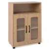 Badezimmerschrank mit 2 Türen & 3-stufig Verstellbarem Regal Freistehender Badschrank Natur