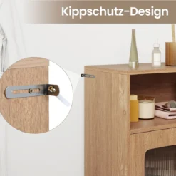 Badezimmerschrank mit 2 Türen & 3-stufig Verstellbarem Regal Freistehender Badschrank Natur