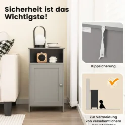 Badezimmerschrank mit Tür & Verstellbarem Regal Multifunktionales Freistehendes Regal Grau