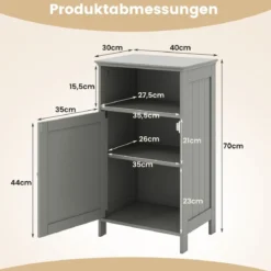 Badezimmerschrank mit Tür & Verstellbarem Regal Multifunktionales Freistehendes Regal Grau