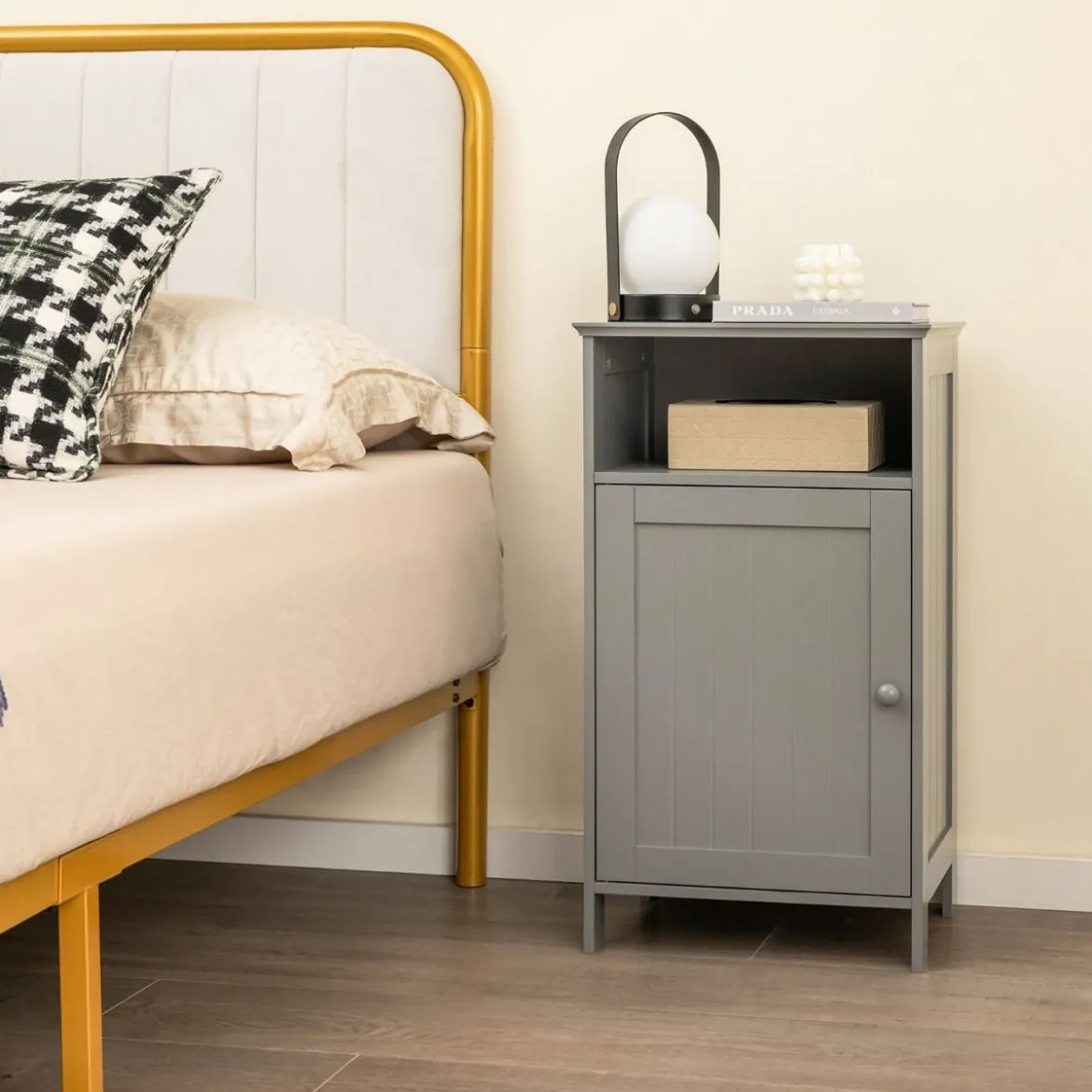 Badezimmerschrank mit Tür & Verstellbarem Regal Multifunktionales Freistehendes Regal Grau