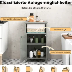 Badezimmerschrank mit Tür & Verstellbarem Regal Multifunktionales Freistehendes Regal Grau