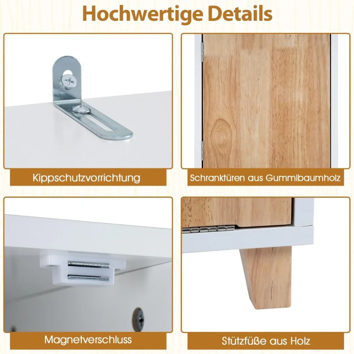Badezimmerschrank mit Wäschekorb & 2 Offenem Fächern Holz Bad Hochschrank