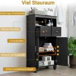 Badezimmerschrank moderner freistehender Aufbewahrungsorganizer mit Türen Schwarz