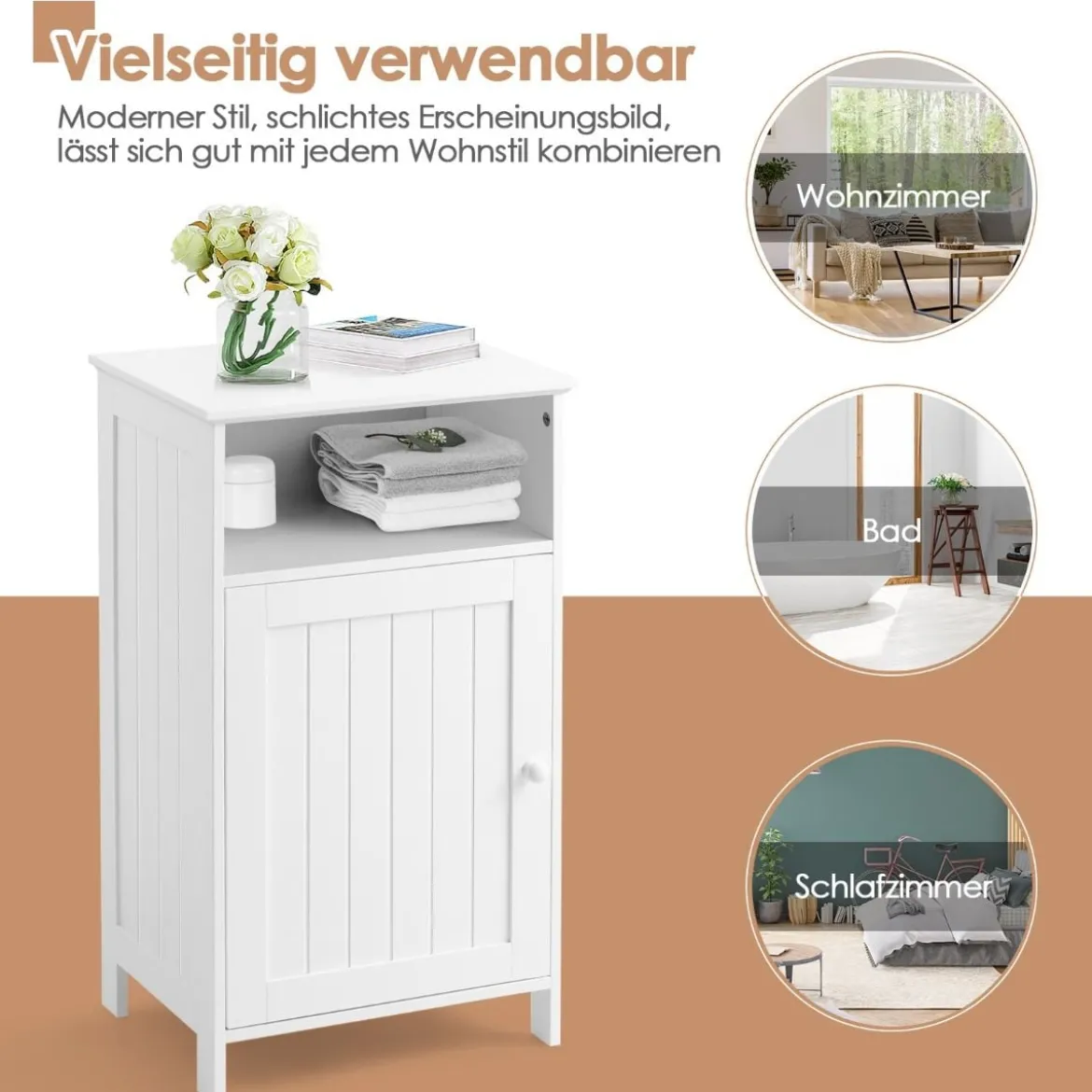 Badezimmer-Schrank Multifunktionales Freistehendes Regal mit Tür 40 X 30 X 70 cm Weiß