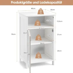 Badezimmer-Schrank Multifunktionales Freistehendes Regal mit Tür 40 X 30 X 70 cm Weiß