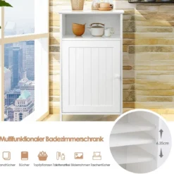 Badezimmer-Schrank Multifunktionales Freistehendes Regal mit Tür 40 X 30 X 70 cm Weiß