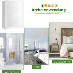 Badezimmerschrank wandmontierter Aufbewahrungsschrank mit Spiegel 50 x 16 x 66 cm Weiß