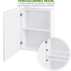 Badezimmerschrank wandmontierter Aufbewahrungsschrank mit Spiegel 50 x 16 x 66 cm Weiß