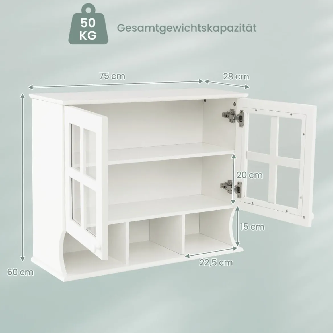 Badezimmerschrank zur Wandmontage Wandschrank mit Regalen und offenen Fächern Weiß
