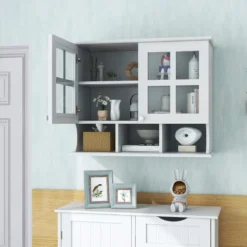 Badezimmerschrank zur Wandmontage Wandschrank mit Regalen und offenen Fächern Weiß