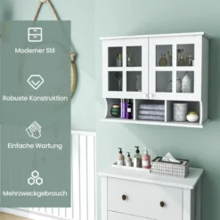 Badezimmerschrank zur Wandmontage Wandschrank mit Regalen und offenen Fächern Weiß