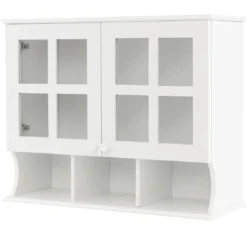 Badezimmerschrank zur Wandmontage Wandschrank mit Regalen und offenen Fächern Weiß