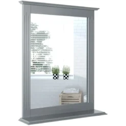 Badezimmerspiegel mit Ablage Rechteckiger Badspiegel Wandspiegel 68,5 x 57 x 12 cm Grau
