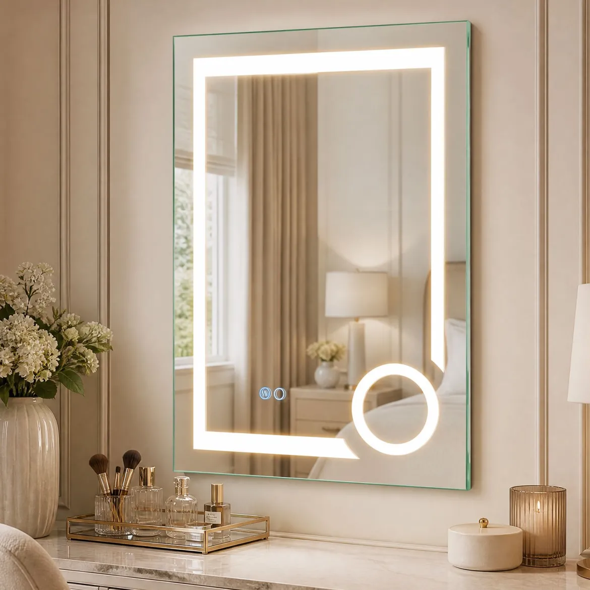 Badezimmerspiegel mit Beleuchtung Anti-Beschlag & 3-fach-Vergrößerungsspiegel 70 x 50 cm Silber