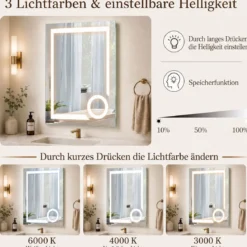 Badezimmerspiegel mit Beleuchtung Anti-Beschlag & 3-fach-Vergrößerungsspiegel 70 x 50 cm Silber