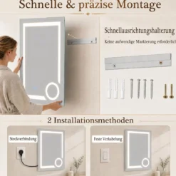 Badezimmerspiegel mit Beleuchtung Anti-Beschlag & 3-fach-Vergrößerungsspiegel 70 x 50 cm Silber