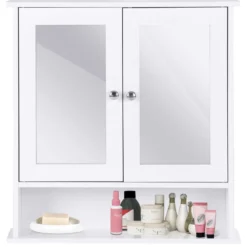 Badezimmer Spiegelschrank mit Höhenverstellbarer Ablage Badschrank mit Spiegel Weiß