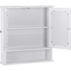 Badezimmer Spiegelschrank mit Höhenverstellbarer Ablage Badschrank mit Spiegel Weiß