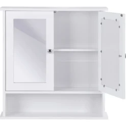 Badezimmer Spiegelschrank mit Höhenverstellbarer Ablage Badschrank mit Spiegel Weiß