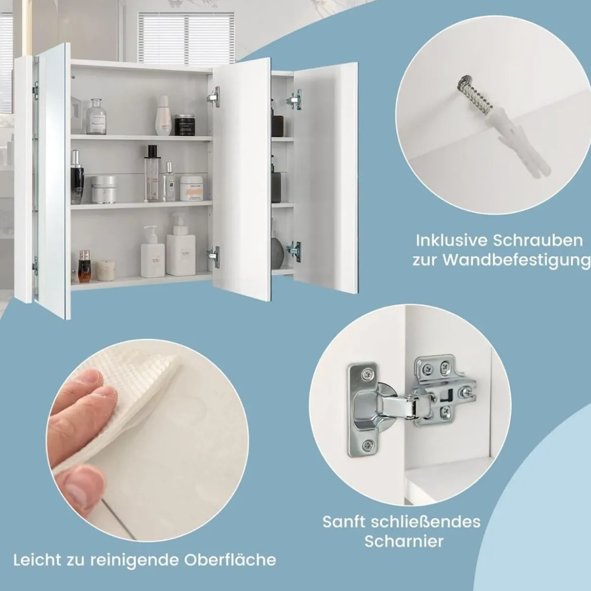 Badezimmer Spiegelschrank mit Verstellbaren Ablagen Wandschrank mit Spiegel Hängeschrank