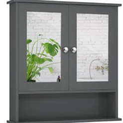 Badezimmer Spiegelschrank mit Höhenverstellbarer Ablage Badschrank mit Spiegel Grau