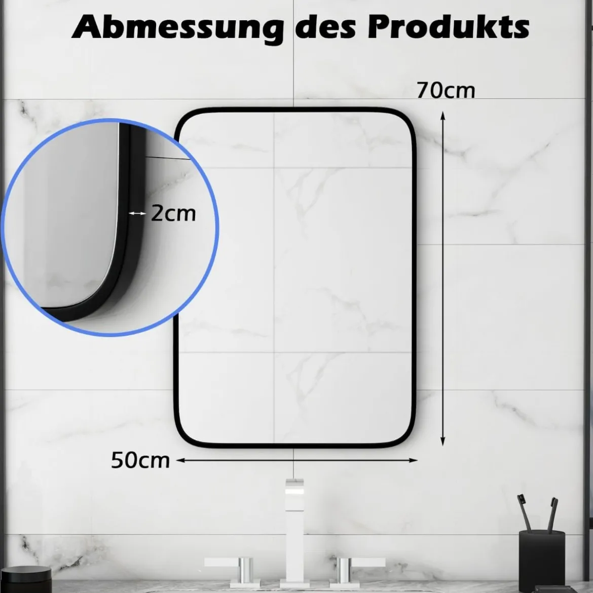 Badezimmerspiegel 70 x 50 cm großer Kosmetikspiegel mit bruchsicherer Folie Rechteckig