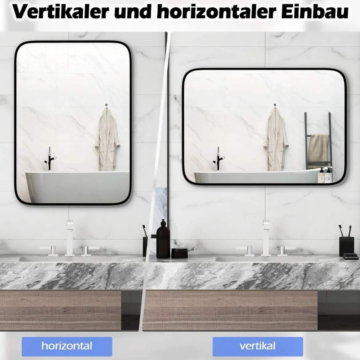 Badezimmerspiegel 70 x 50 cm großer Kosmetikspiegel mit bruchsicherer Folie Rechteckig