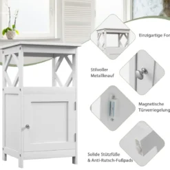 Badezimmer Standschrank mit Offener Ablage & Anti-Kipp-Vorrichtung Schmaler Seitenschrank Weiß