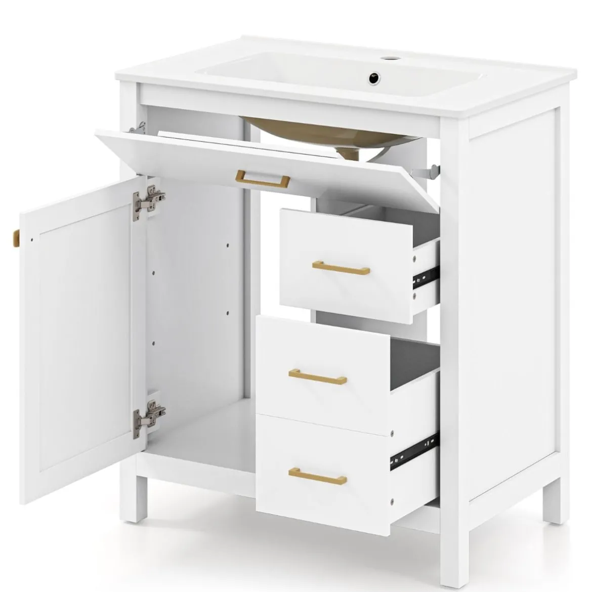 Badezimmer Waschbeckenmöbel mit Becken & 2 Schubladen & 2 Türen Badezimmerschrank