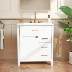 Badezimmer Waschbeckenmöbel mit Becken & 2 Schubladen & 2 Türen Badezimmerschrank