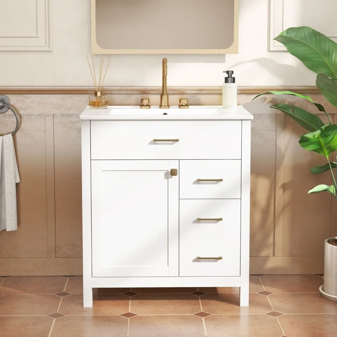 Badezimmer Waschbeckenmöbel mit Becken & 2 Schubladen & 2 Türen Badezimmerschrank