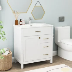 Badezimmer Waschbeckenmöbel mit Becken & 2 Schubladen & 2 Türen Badezimmerschrank